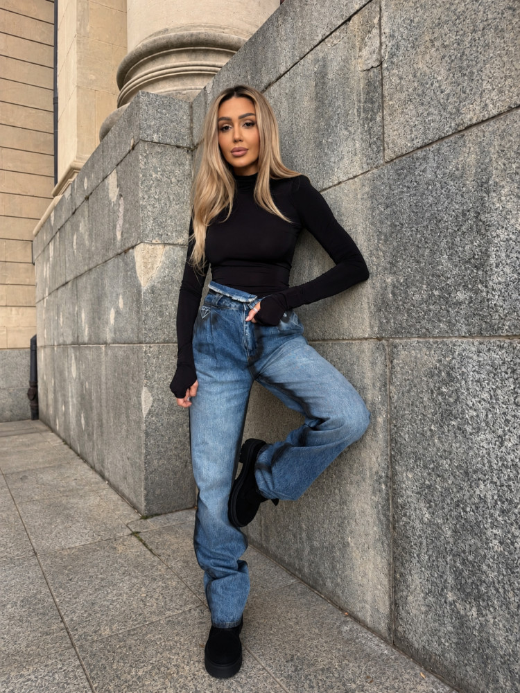 SMOKEY DENIM TROUSERS NAVY - jeansy damskie granatowe