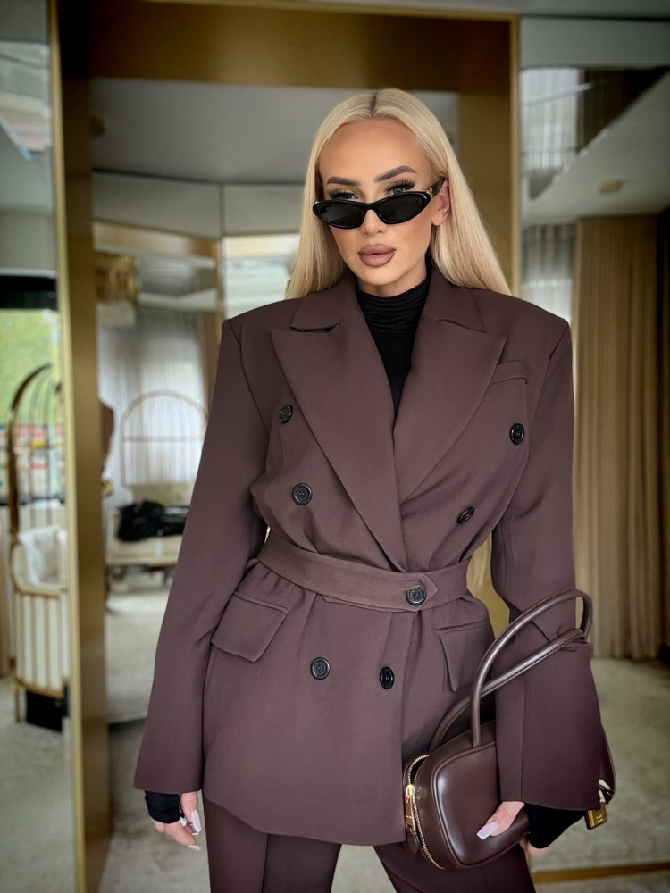 AMARA BLAZER BROWN - marynarka brązowa dwurzędowa