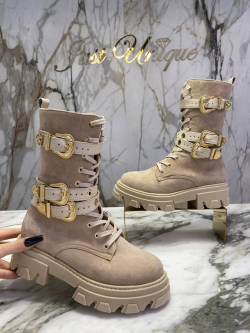 NEBRASCA - skórzane beżowe...